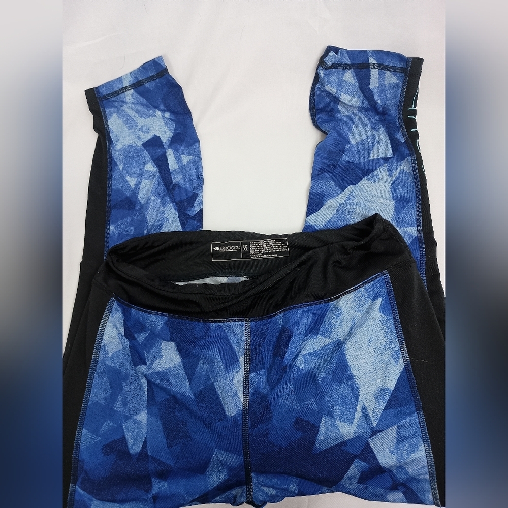 IDEOLOGY Black Blue Artistic Abstract‎ Patchwork Geometric Leggings (#102)